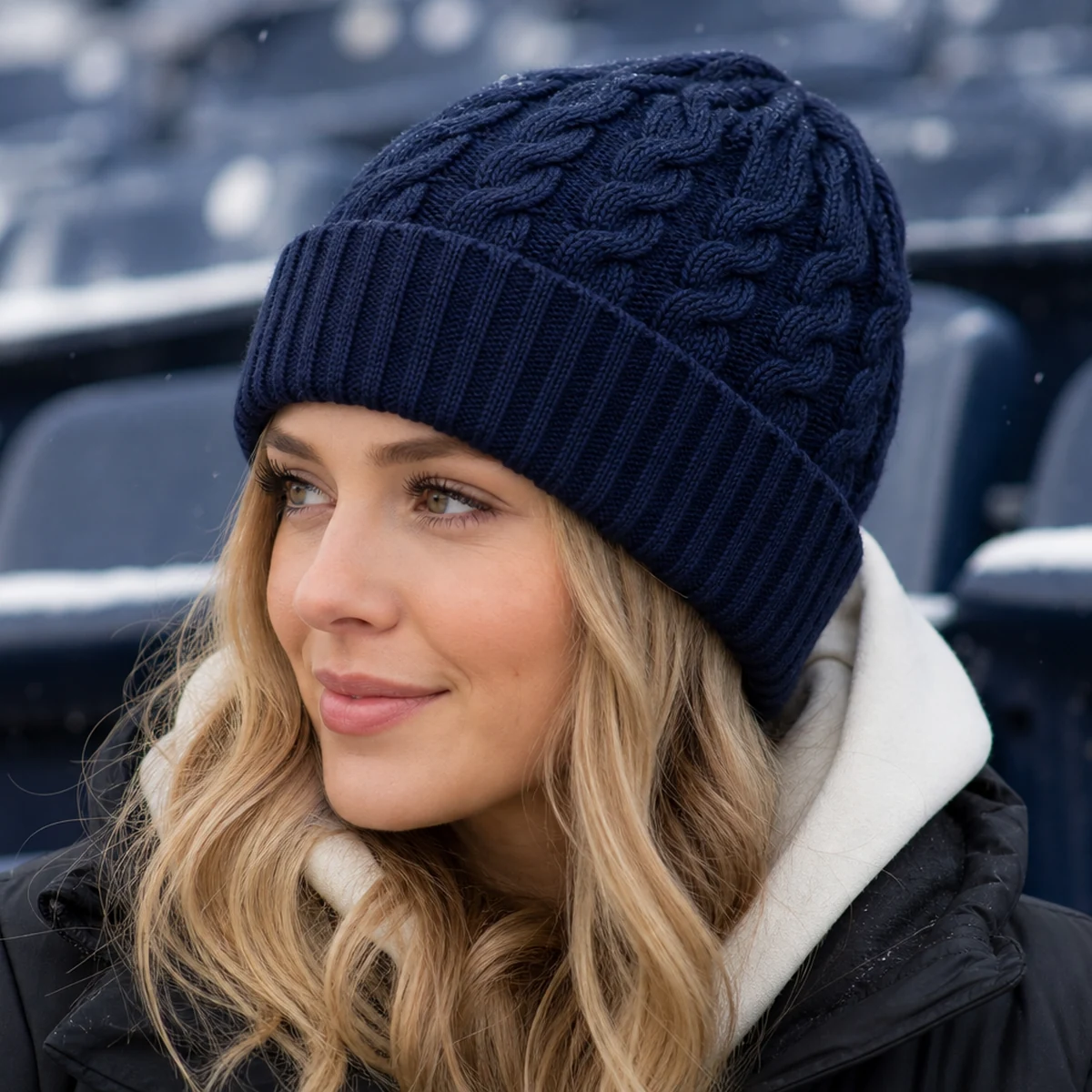 Women's New Era match-day fan gear fan gear Navy Cable Knit Hat